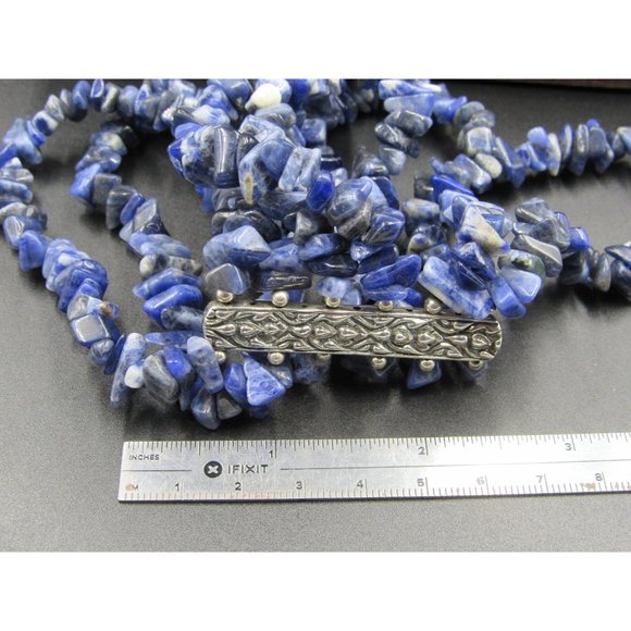 7" Sterling Silver Sodalite Multiple String Stone Expandable Bracelet Vintage - Picture 6 of 8